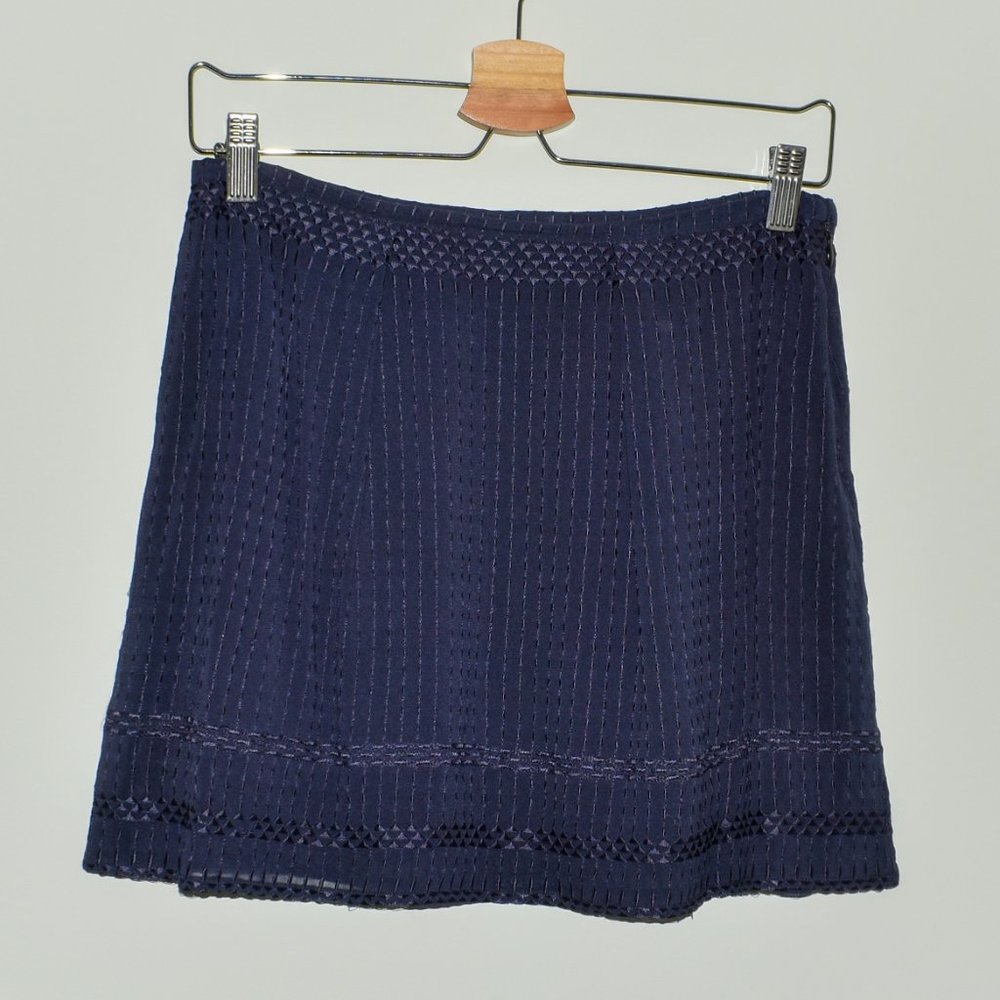 Designer Silk Geometric Embroidered Navy Mini Skirt - S